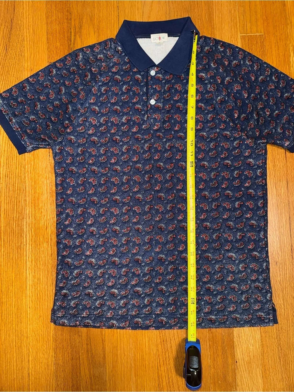 J.CREW Short Sleeve Collared Polo Shirt Blue Red Paisley Terry Cloth Men S